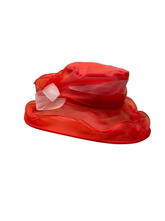Red Womens Sheer Organza Wide Brim Hat With Ribbon Accent Elegant Style main image 5
